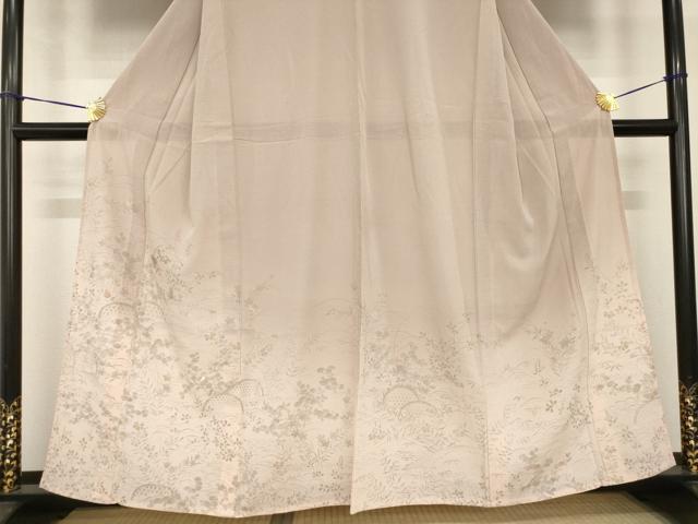 平和屋着物＊夏物 訪問着 絽縮緬 花籬文 暈し染め 金糸 正絹 逸品 AABH2150ck