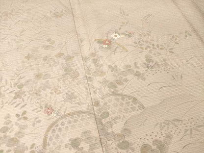 平和屋着物＊夏物 訪問着 絽縮緬 花籬文 暈し染め 金糸 正絹 逸品 AABH2150ck
