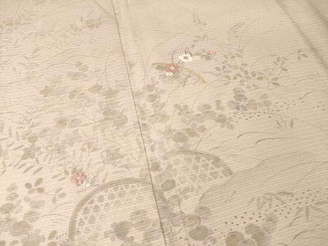 平和屋着物＊夏物 訪問着 絽縮緬 花籬文 暈し染め 金糸 正絹 逸品 AABH2150ck