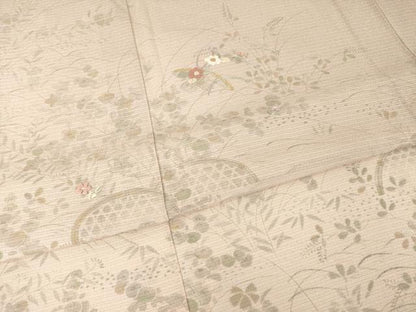 平和屋着物＊夏物 訪問着 絽縮緬 花籬文 暈し染め 金糸 正絹 逸品 AABH2150ck