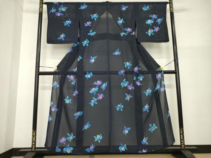 平和屋着物＊夏物 小紋 絽 作家物 舞花文 正絹 逸品 AABH2152ck