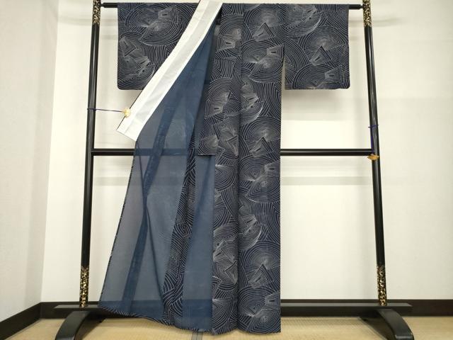 平和屋着物＊夏物 小紋 絽 幾何学文様 AABH2153ck