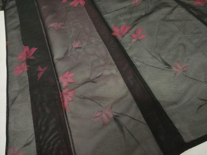 平和屋着物＊夏物 小紋 紗 草花文 黒地 正絹 逸品 未使用 AABH2155ck
