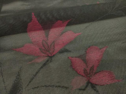 平和屋着物＊夏物 小紋 紗 草花文 黒地 正絹 逸品 未使用 AABH2155ck