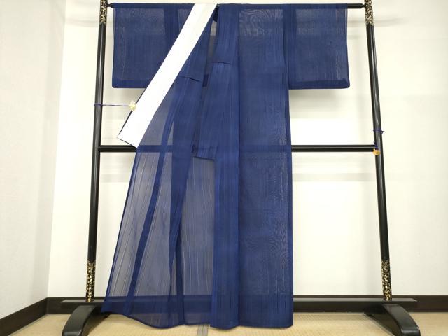 平和屋着物＊夏物 色無地 よろけ縞紋絽 留紺色 正絹 逸品 AABH2157ck