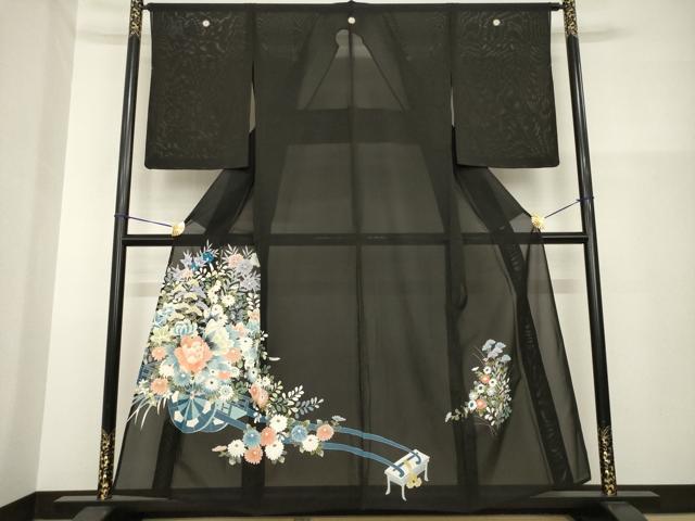 平和屋着物＊夏物 黒留袖 絽 花車文 金彩 正絹 逸品 未使用 AABH2159ck