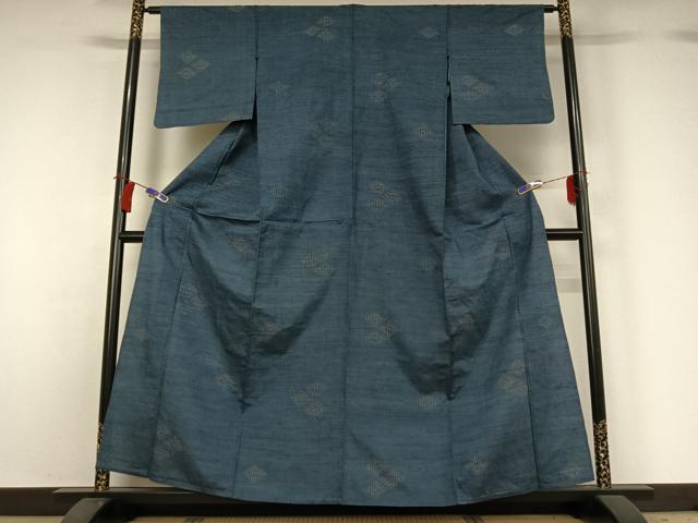 平和屋着物▽上質な紬 単衣 菱文 正絹 逸品 AABH2162jh