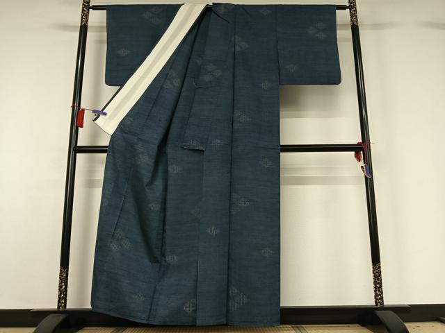 平和屋着物▽上質な紬 単衣 菱文 正絹 逸品 AABH2162jh