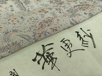 平和屋着物▽上質な小紋 単衣 作家物 花更紗文 鬼しぼ縮緬 反端付き 正絹 逸品 AABH2166jh