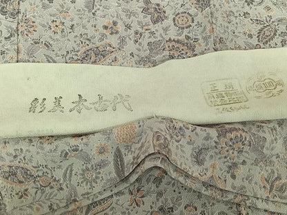 平和屋着物▽上質な小紋 単衣 作家物 花更紗文 鬼しぼ縮緬 反端付き 正絹 逸品 AABH2166jh