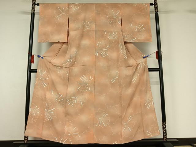 平和屋着物▽上質な小紋　単衣　花づくし文　暈し染め　三越扱い　正絹　逸品　AABH2167jh