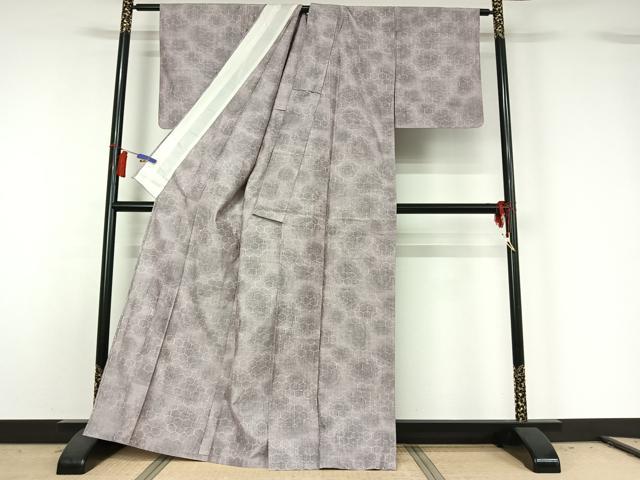 平和屋着物▽上質な紬 単衣 亀甲文 正絹 逸品 AABH2169jh