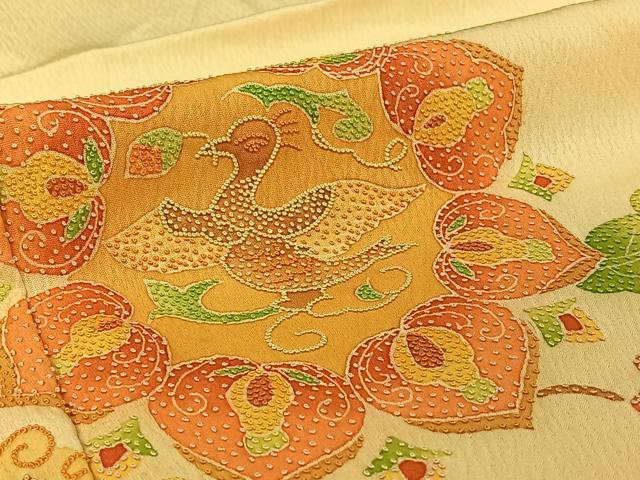 平和屋着物▽中国三大刺繍 相良刺繍 訪問着 単衣 正倉院花文 正絹 逸品 AABH2170jh