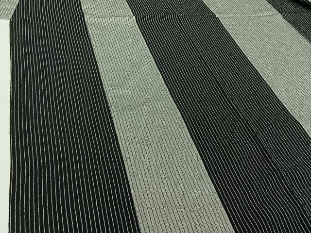 平和屋着物▽本塩沢 単衣 縞 正絹 逸品 AABH2172jh