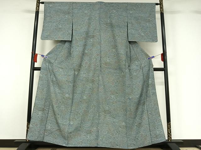 平和屋着物▽江戸小紋 単衣 扇面花文 洗える着物 AABH2173jh