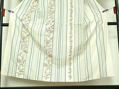 平和屋着物▽訪問着　単衣　紬地　更紗花間道　正絹　逸品　AABH2178jh