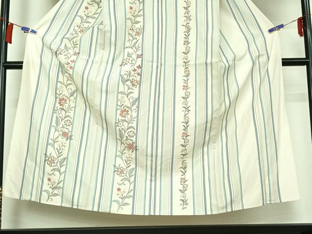 平和屋着物▽訪問着　単衣　紬地　更紗花間道　正絹　逸品　AABH2178jh