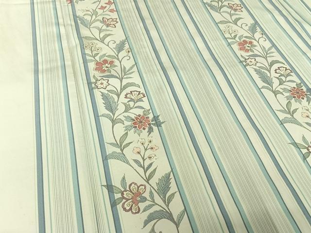 平和屋着物▽訪問着　単衣　紬地　更紗花間道　正絹　逸品　AABH2178jh
