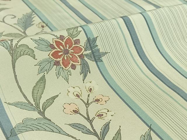 平和屋着物▽訪問着　単衣　紬地　更紗花間道　正絹　逸品　AABH2178jh