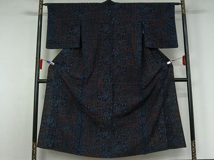平和屋着物▽結城ちぢみ　単衣　草花文　正絹　逸品　AABH2179jh