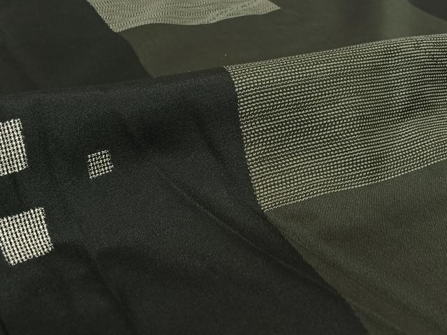 平和屋着物▽本場大島紬　単衣　7マルキ　幾何学文様　黒地　正絹　逸品　AABH2181jh