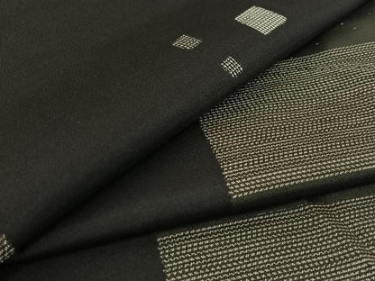 平和屋着物▽本場大島紬　単衣　7マルキ　幾何学文様　黒地　正絹　逸品　AABH2181jh