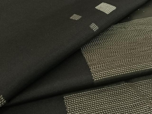 平和屋着物▽本場大島紬　単衣　7マルキ　幾何学文様　黒地　正絹　逸品　AABH2181jh