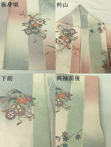 平和屋着物▽上質な小紋　単衣　花車文　暈し染め　金彩　正絹　逸品　AABH2182jh