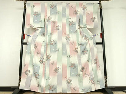 平和屋着物▽上質な小紋　単衣　花車文　暈し染め　金彩　正絹　逸品　AABH2182jh