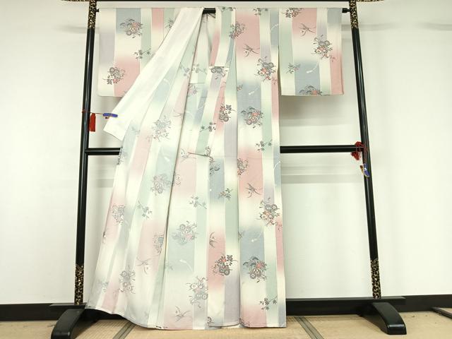 平和屋着物▽上質な小紋　単衣　花車文　暈し染め　金彩　正絹　逸品　AABH2182jh