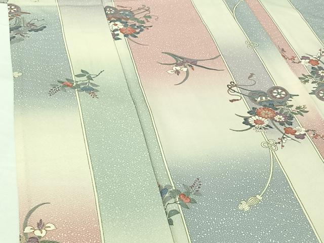 平和屋着物▽上質な小紋　単衣　花車文　暈し染め　金彩　正絹　逸品　AABH2182jh