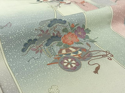 平和屋着物▽上質な小紋　単衣　花車文　暈し染め　金彩　正絹　逸品　AABH2182jh