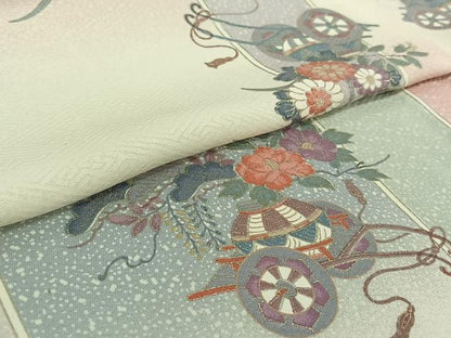 平和屋着物▽上質な小紋　単衣　花車文　暈し染め　金彩　正絹　逸品　AABH2182jh
