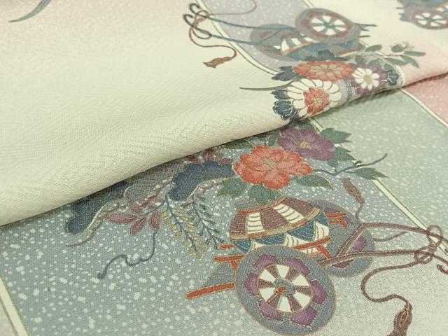 平和屋着物▽上質な小紋　単衣　花車文　暈し染め　金彩　正絹　逸品　AABH2182jh