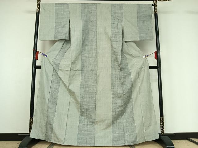 平和屋着物▽絲藝苑　上島洋山　紬　単衣　縞　正絹　逸品　AABH2183jh
