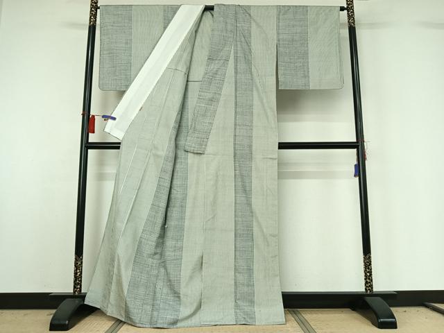 平和屋着物▽絲藝苑　上島洋山　紬　単衣　縞　正絹　逸品　AABH2183jh