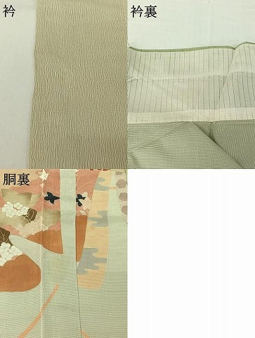 平和屋着物▽訪問着　無双　紗袷　紗×絽　吉祥花文　銀彩　正絹　逸品　AABH2185jh