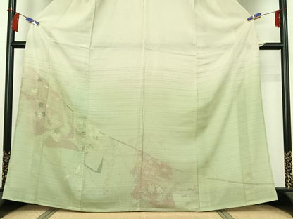 平和屋着物▽訪問着　無双　紗袷　紗×絽　吉祥花文　銀彩　正絹　逸品　AABH2185jh