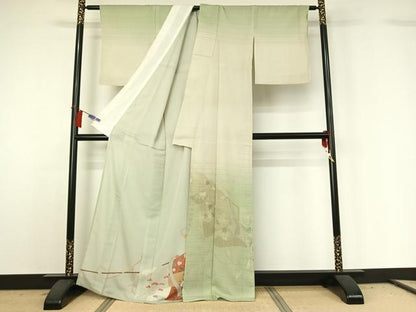平和屋着物▽訪問着　無双　紗袷　紗×絽　吉祥花文　銀彩　正絹　逸品　AABH2185jh