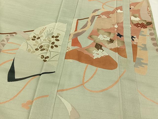 平和屋着物▽訪問着　無双　紗袷　紗×絽　吉祥花文　銀彩　正絹　逸品　AABH2185jh