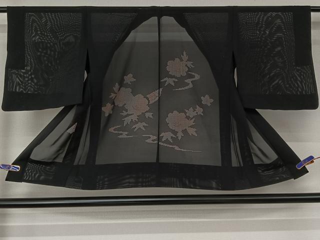 平和屋着物▽羽織　スリーシーズン　春夏秋　塵除け　流水花文　黒地　正絹　逸品　AABH2187jh