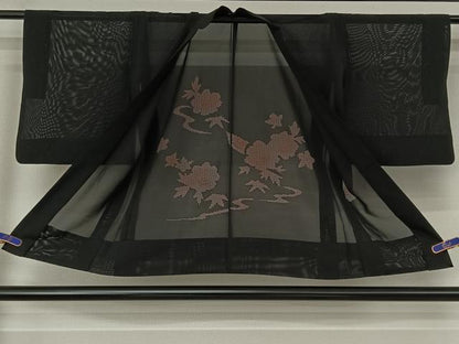 平和屋着物▽羽織　スリーシーズン　春夏秋　塵除け　流水花文　黒地　正絹　逸品　AABH2187jh