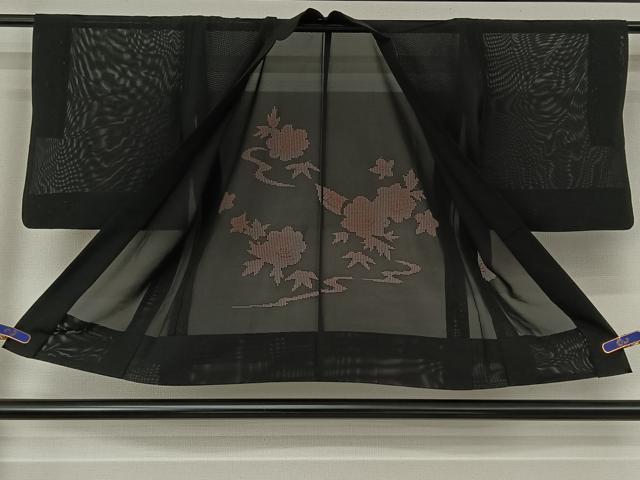 平和屋着物▽羽織　スリーシーズン　春夏秋　塵除け　流水花文　黒地　正絹　逸品　AABH2187jh