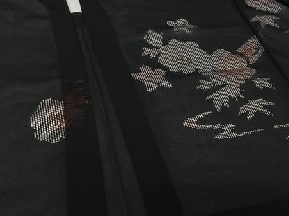平和屋着物▽羽織　スリーシーズン　春夏秋　塵除け　流水花文　黒地　正絹　逸品　AABH2187jh