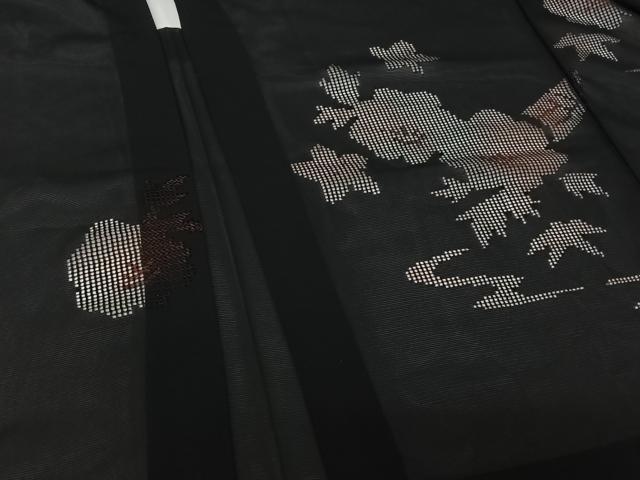 平和屋着物▽羽織　スリーシーズン　春夏秋　塵除け　流水花文　黒地　正絹　逸品　AABH2187jh