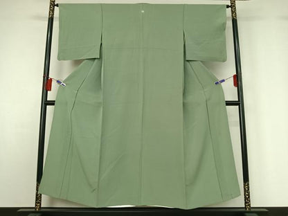 平和屋着物▽上質な色無地　単衣　山葵色　正絹　逸品　AABH2188jh