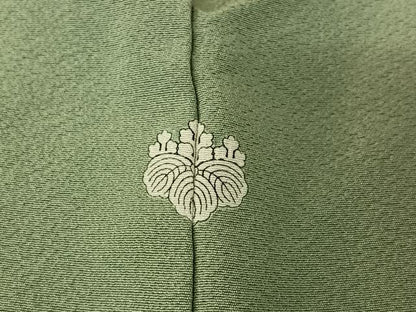 平和屋着物▽上質な色無地　単衣　山葵色　正絹　逸品　AABH2188jh