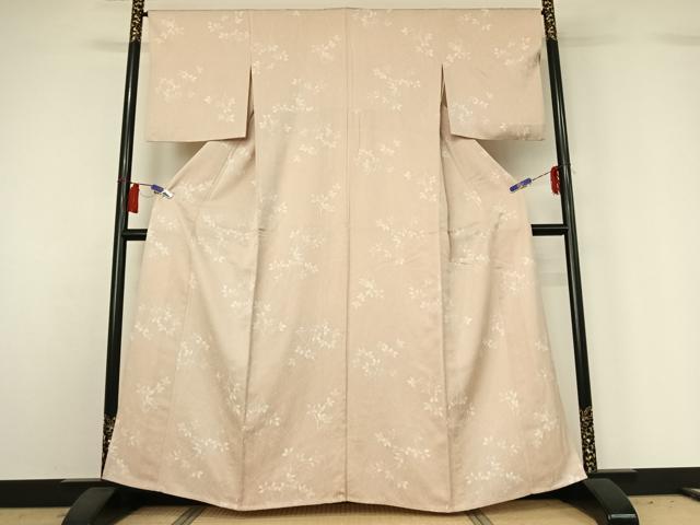 平和屋着物▽上質な小紋　単衣　草葉文　正絹　逸品　AABH2189jh