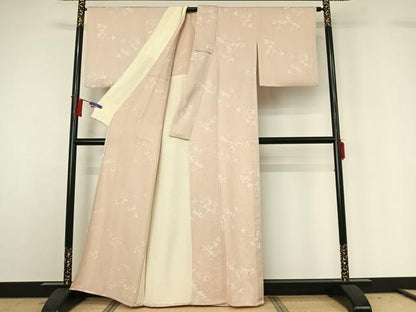 平和屋着物▽上質な小紋　単衣　草葉文　正絹　逸品　AABH2189jh