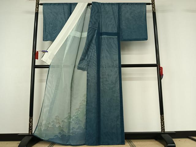平和屋着物▽訪問着　無双　紗袷　紗×紗　手描き　松文　暈し染め　正絹　逸品　AABH2190jh